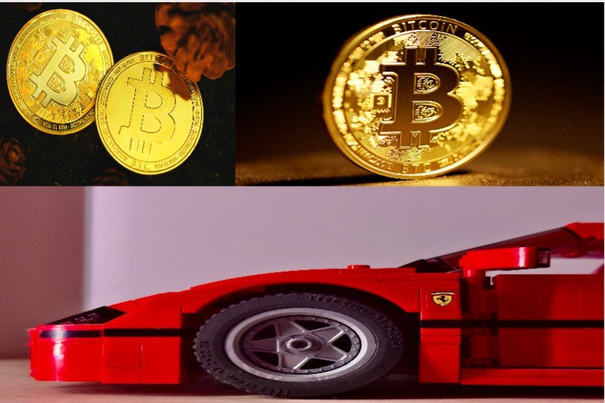 Ferrari 499P hypercar with digital token overlay