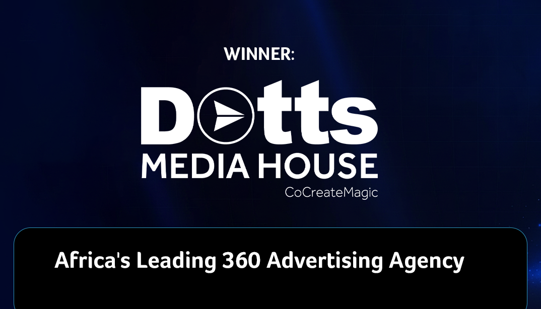 DottsMediaHouse banner ad for the Global Elite Business Magazine Awards 2025, showcasing the agency’s recognition as Africa’s Leading 360 Advertising Agency.